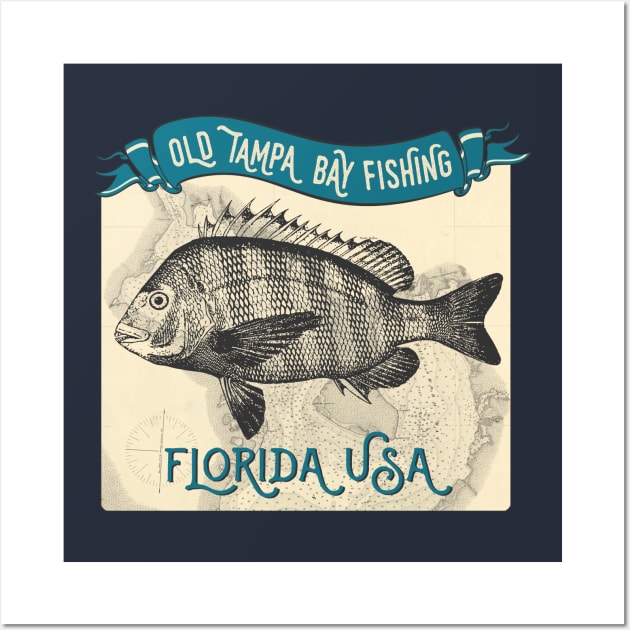 Old Tampa Bay Fishing Sheepshead Wall Art by HighBrowDesigns